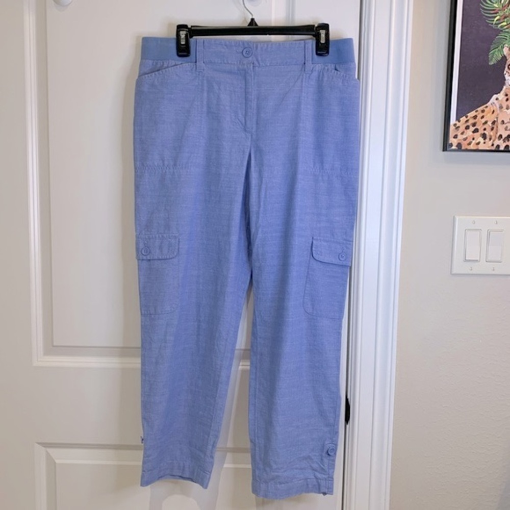 Talbots Chambray Cotton Cargo Capri Pants Size 8 NWT